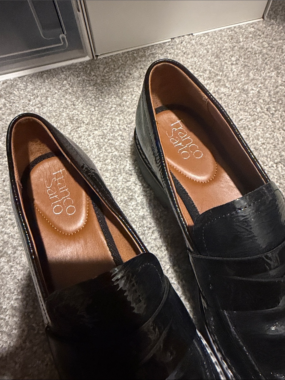 Black Womens's Chunky Leather Penny Loafers - Picture 2 of 4
